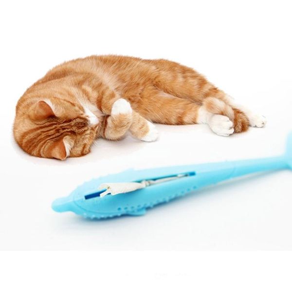 

cat toothbrush toy silicone fish shape with catnip teeth cleaning for cats pet eco-friendly molar stick toys