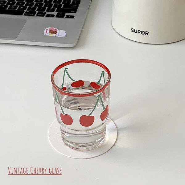 

lovely cherry glass retro girl heart home water cup printing milk coffee wine glasses
