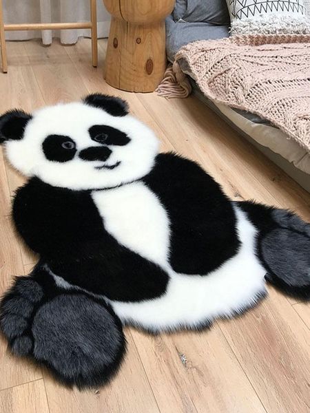 

carpets madream fashion bedside carpet panda pattern imitation fur rugs for bedroom anti-slip home decoration living room floor mat 2022
