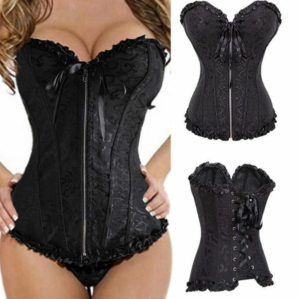 

bustiers & corsets plastic boned bustier corset zipper-up steampunk women overbust slim lace up ribbon, Black;white