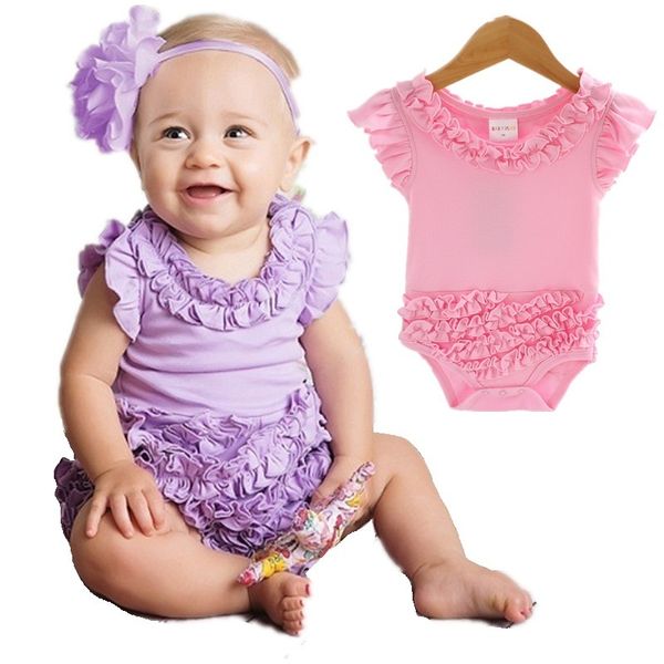 Katı Bebek Kız Bodysuits 100% Pamuk Yumuşak Yenidoğan Elbise Bebek Tek Parça Giyim Pembe Mor Bebek Tulumları 0-24month Gömlek 210413