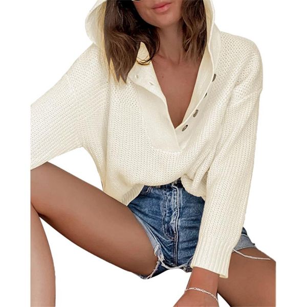 

women's sweaters douhoow 2021 fashion women hooded sweater autumn winter warm solid color long sleeve pullovers knitted, White;black