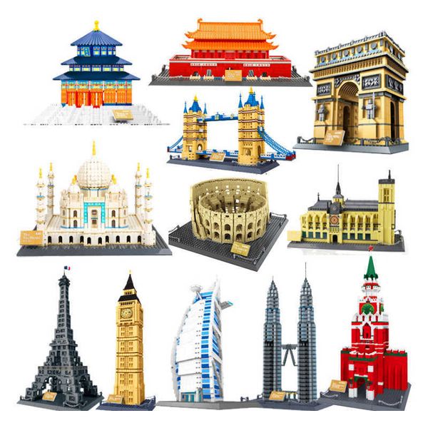 Welt Architektur Bausteine Eiffelturm Ziegel Kolosseum Brandenburger Tor Kits Spielzeug Kreative Modell für Kinder Geschenke H0824
