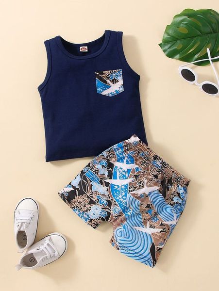 

baby patched pocket tank and crane & floral print shorts she, White