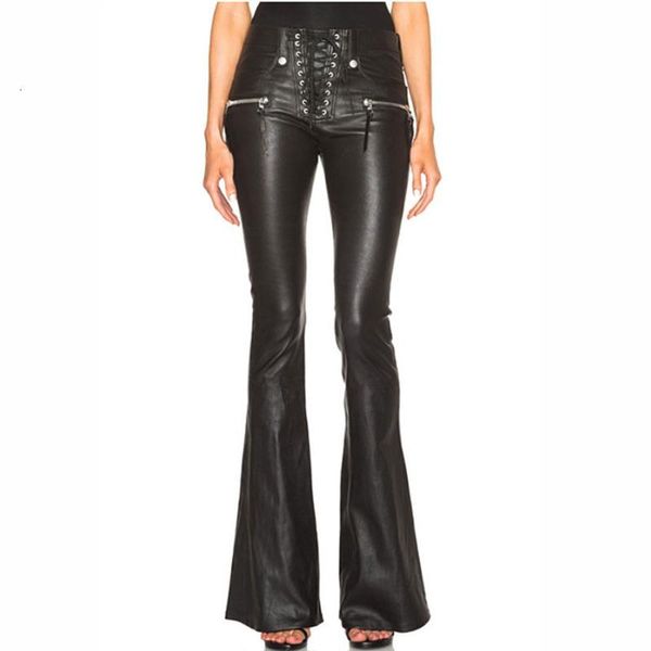 

women's pants & capris deat 2021 autumn plus size black trousers women pu leather streetwear england style wide leg mg846, Black;white