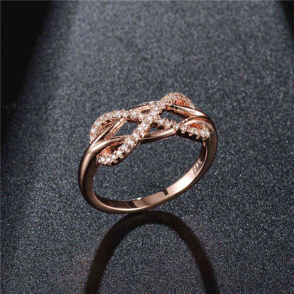 Мода Crystal Infinity Rings для женщин AAA + Cubic Zircon CZ Каменное кольцо Розовое Золото / Серебро Цвет Обручальное кольцо G1125