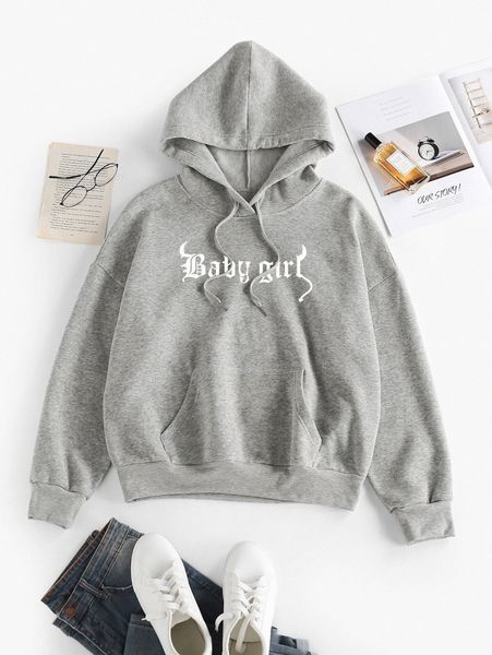 

plus letter print drop shoulder sweatshirt c3pc#, Black