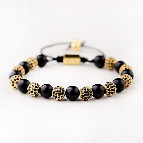 

beaded, strands nice luxury charm cubic micro pave cz ball bracelet men black matte stone beads braided for women pulseira bileklik