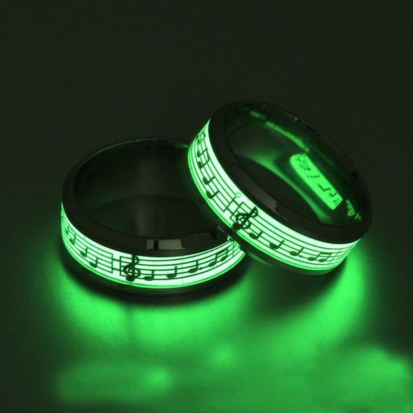 

wedding rings stainless steel music stave luminous men women fluorescent glowing jewelry drop, Slivery;golden