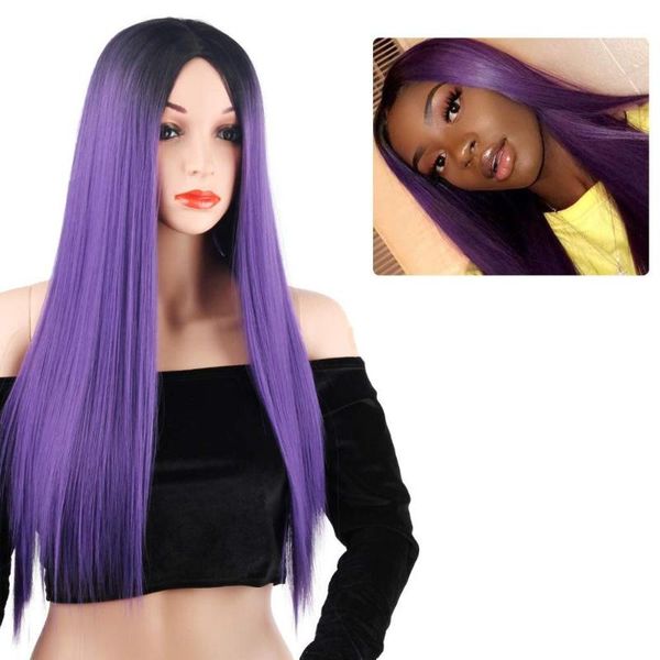 

synthetic wigs fashion long purple wig for women straight female hair cosplay party daily false shangke, Black