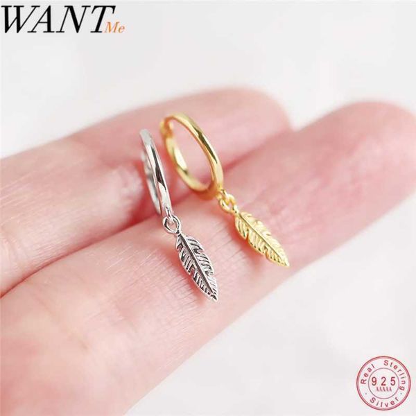 

stud wantme fashion ins feather ear hoop earrings for women minimalism genuine 925 sterling silver birthday party jewelry, Golden;silver