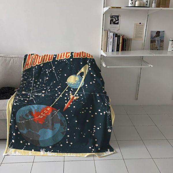 

blankets red rocket planet earth retro throw blanket picnic travel portable soft bedspread microfiber flannel for beds