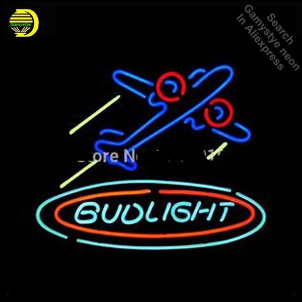 

other lighting bulbs & tubes budlight plane neon light sign glass tube handcraft beer bar pub wall signs lampara personalized lamp