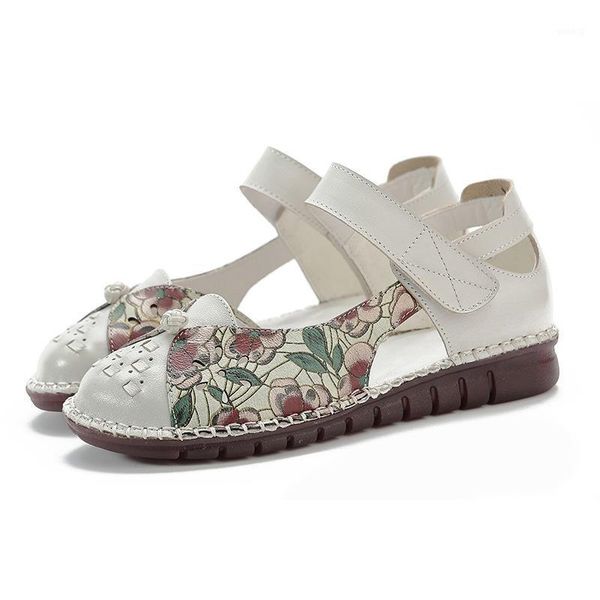 

sandals genuine leather summer flower shoes 2021 wedges casual female toe cover comfortable sandal1, Black
