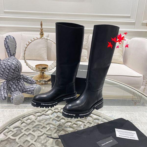 

2022 leather boots ladies short ankle cowskin boot autumn winter chunky heel martin booties fashion camfortable shoes with box size 35-40 -h, Black