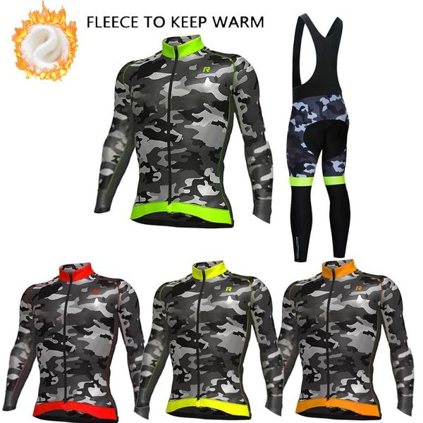 

racing sets camouflage winter cycling clothes 2022 men's thermal fleece long sleeves jersey set outdoor mtb riding bike, Black;blue