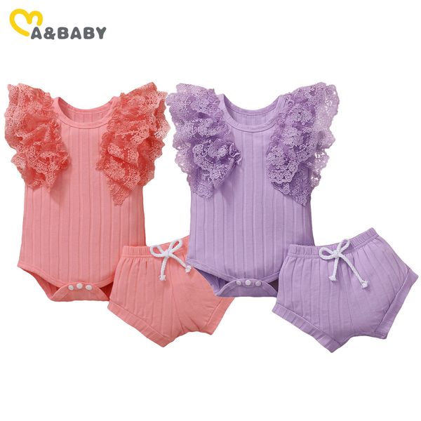 

0-18m summer toddler born baby girls clothes set lace ruffles romper + shorts outfits 210515, White