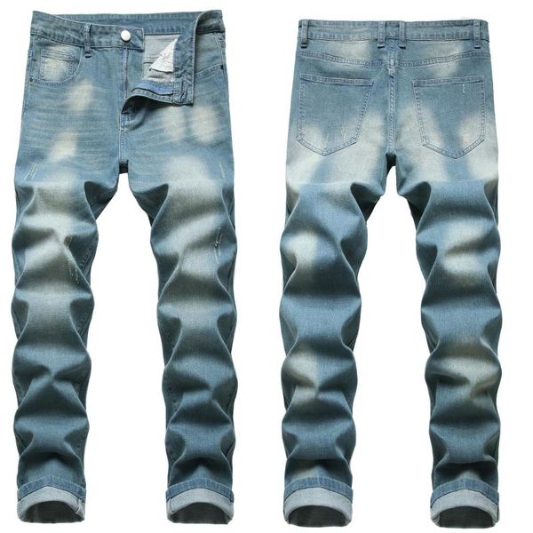 

men's jeans men's slim pants korean style trendy high-end ripped, Blue