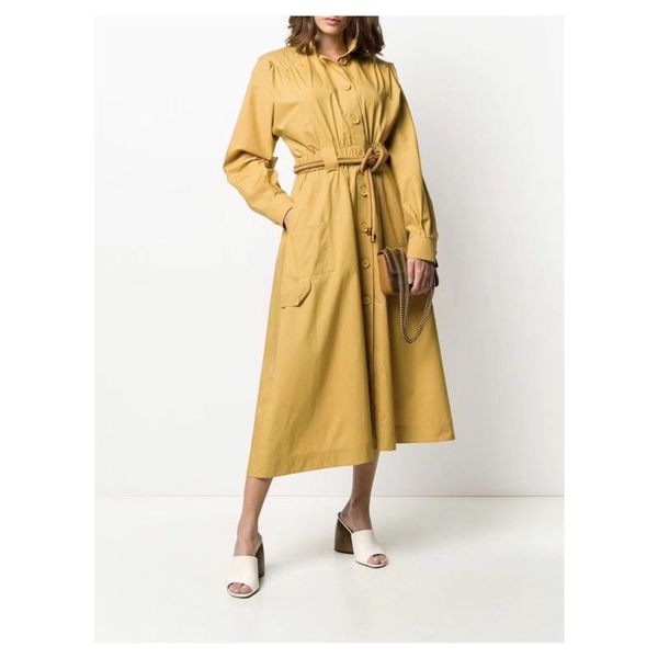 

casual dresses autumn 9.210 2021 fashion cotton shirt trench high street retro loose with belt chic temperament dress women, Black;gray
