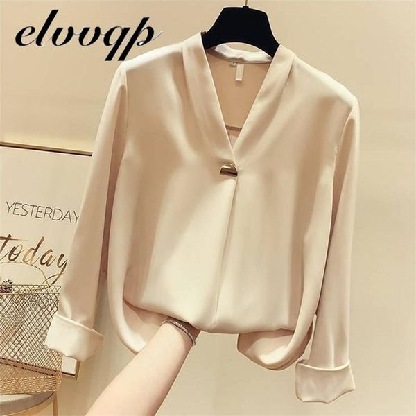 

autumn women fashion blouses solid plus size female clothes loose shirt long sleeve v-neck blouse simple ol feminine blusas 210831, White