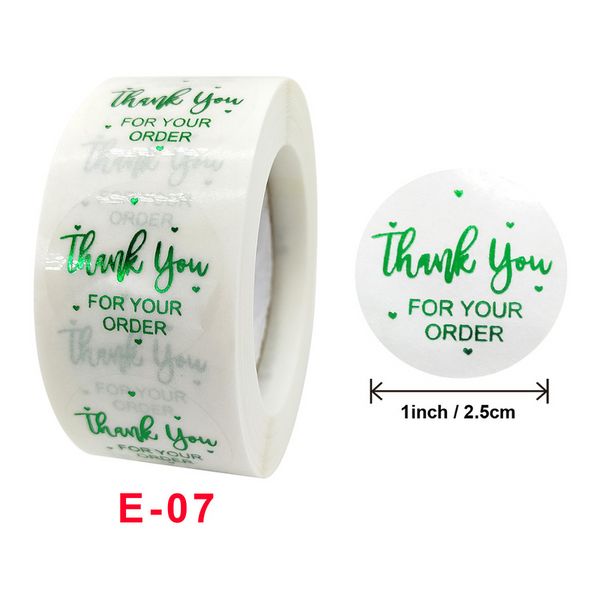 3000pcs 2,5 cm adesivos adesivos 500 pçs / rolo Transparente Dragão Bronzing Green Obrigado pela sua encomenda etiqueta etiqueta selo de papel de embalagem de presente