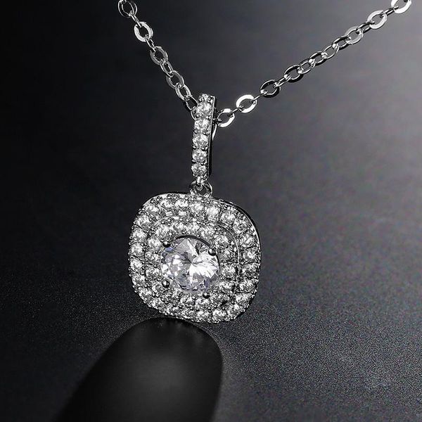 

pendant necklaces fashion luxury temperament square inlaid zircon necklace ladies travel jewelry gifts, Silver