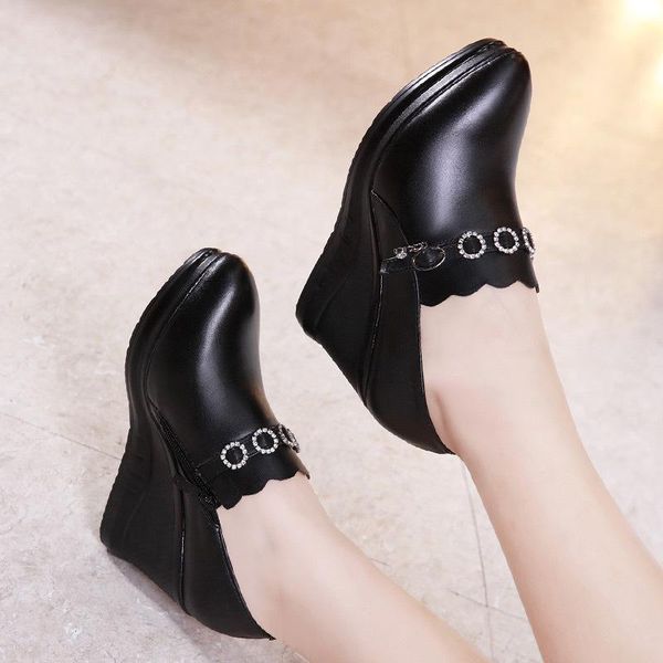 

dress shoes 2021 deep mouth leather shoe black platform high heels fashion crystal dance for ladies women's pumps wedge