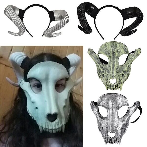 

party masks demon evil horn cosplay headwear handmade sheep horns gothic lolita black/golden/silver color headband halloween prop hairband