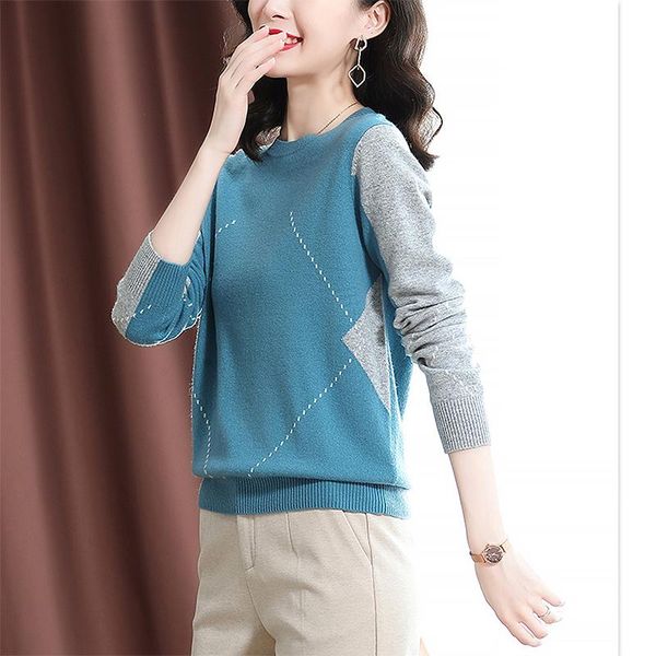 

women's sweaters bethquenoy blue knit women sueters de mujer winter laies clothing 2021 pullover truien dames o-neck knitted woman, White;black