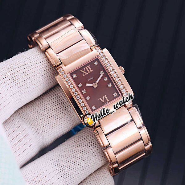 orologi uomo marchio di lusso TWENTY ~ 4 4910/11R-010 Mark Brown Dial Orologio da donna al quarzo svizzero Diamond Bezel Bracciale in acciaio oro rosa Sconto Lday