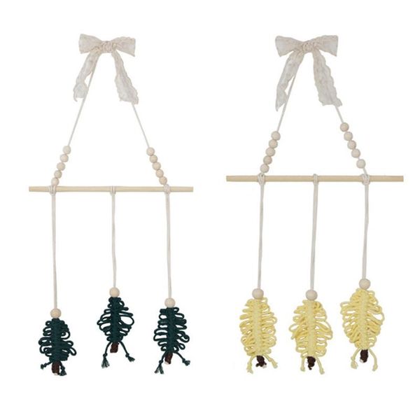 

2x macrame christmas trees wall hanging decor tapestry kids room decorative pendant handwoven green & yellow objects figurines