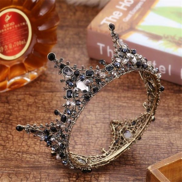 

hair clips & barrettes fashion jewelry wedding crown round headband vintage tiara for women flower bride luxury crystal king tiaras and crow, Golden;silver