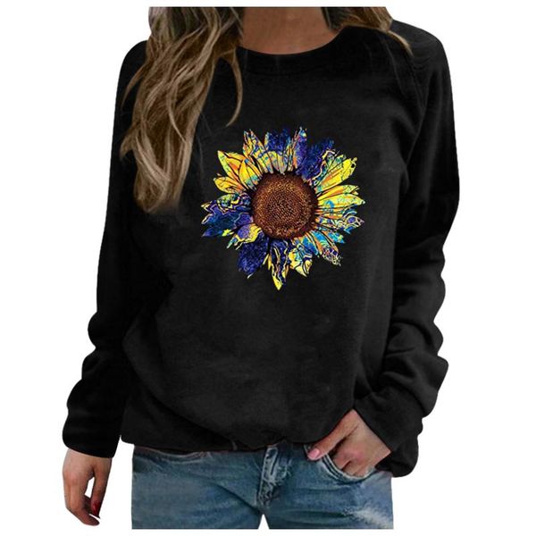 

women's t-shirt 2021 fall long sleeve casual loose pullover wild sunflower o-neck shirt ladies sweatshirt, White