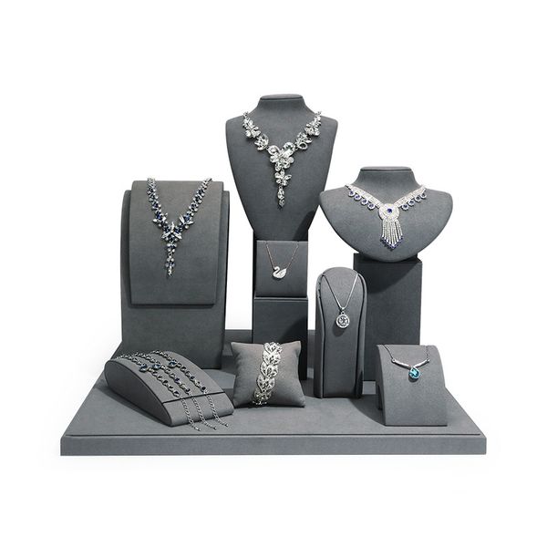 

new jewelry display stand gray microfiber model portrait jewelry props necklace pendant display stand window set, Black