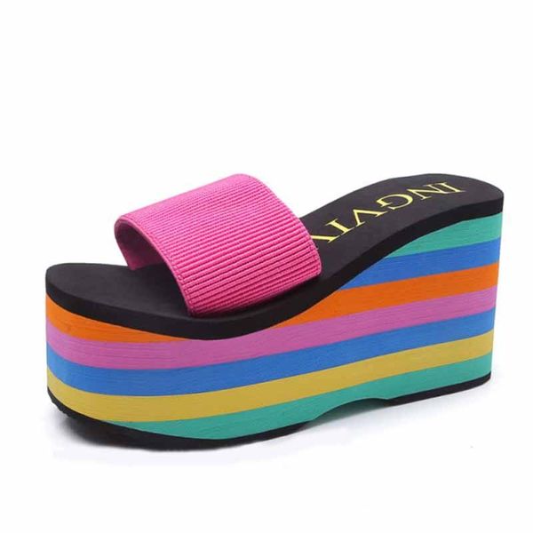

summer rainbow beach flip flops home slipper ladies outdoor sandals girls slippers women shoes non slip soft flats, Black