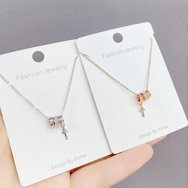 

chains 14k gold plated cross necklace shining bling zircon women clavicle chain elegant charm wedding pendant jewelry, Silver