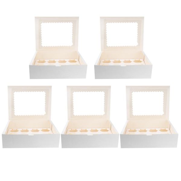 

gift wrap 5pcs portable 12-cavity cupcake box container muffin window (white)