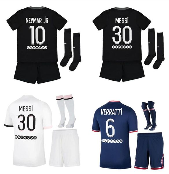 

2021 2022 paris messi kids kit home away soccer jersey sets 21 22 mbappe sergio ramos icardi verratti enfant maillot de foot third 4th unifo, Black;yellow