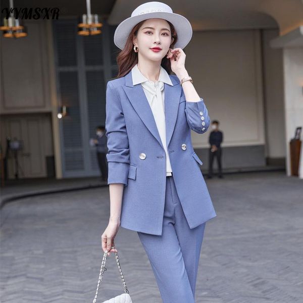 

women's suits & blazers 2021 women's office suit pants 2-piece winter high-quality casual long-sleeved ladies jacket high-waist tro, White;black