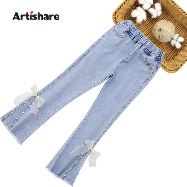 

girls jeans bow kids girl pearls kid casual style children's clothes spring autumn, Blue