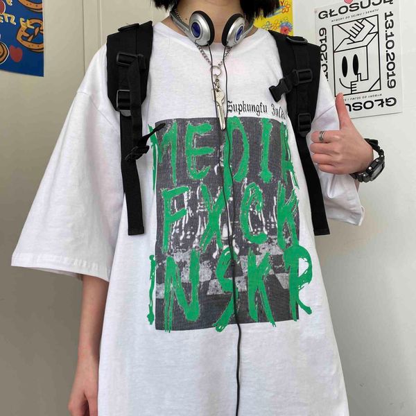 

women's t-shirt fashion letter print round neck t-shirt summer 2021 loose casual pullovers versatile short sleeve qx10, White