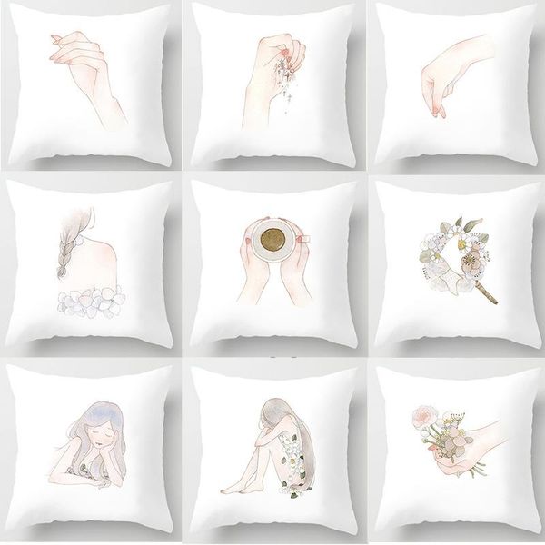 

pillow case young girl's hand small fresh printing cover home bedside sofa office nap cushion