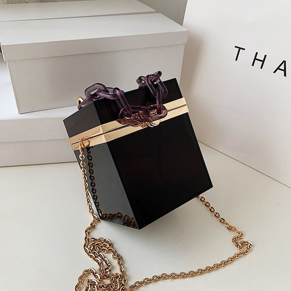 

black acrylic mini hand bag chain handle square box party bag alloy chain cross-body bags multi colors handbag everning
