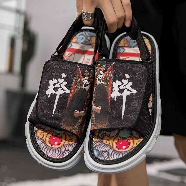 

slippers jumpmore summer men graffiti personalized chinese style outdoor sandals holiday shoes size 39-44 n7qe, Black
