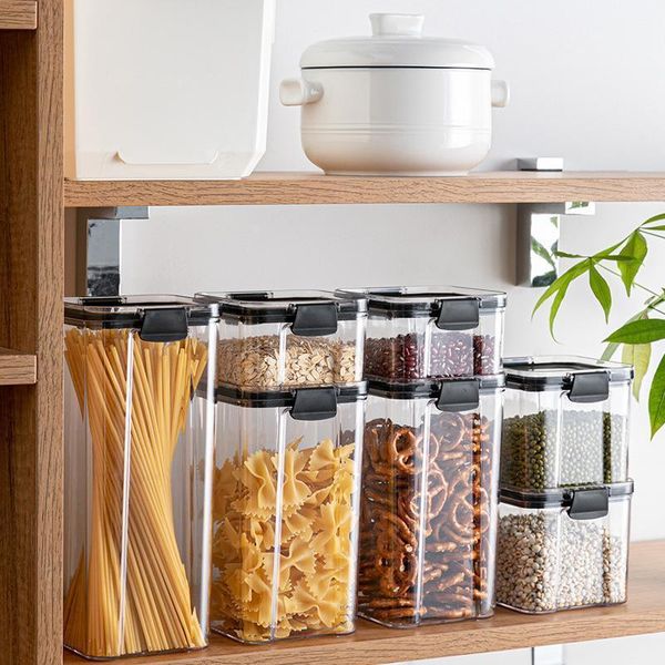 

640/700/1300/1800ml storage container airtight jar kitchen nuts and grains fresh-keeping transparent square bottles & jars