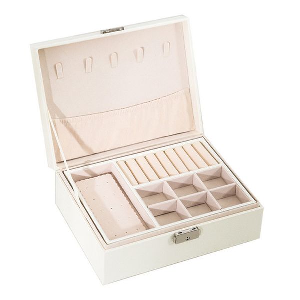 

the new ring box double layers earrings box leather jewelry cases fashion & displays 2021, Black;white