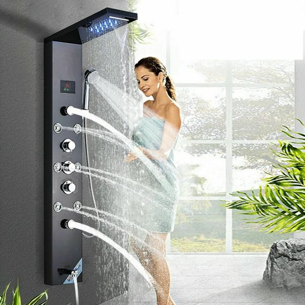 

rain waterfall shower faucet set 6 multi-functional nozzles massage spa jet panel column temperature screen bathroom sets