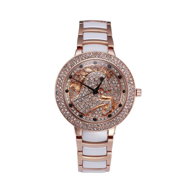

high-end fashion ceramic women's watch waterproof diamond set steel belt full quartz female ladies wristwatches, Slivery;brown