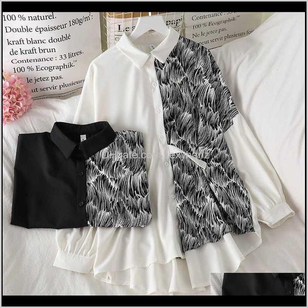 

s & tees womens clothing apparel drop delivery 2021 shirts patchwork colorblock women -collar long sleeve loose single-breasted casual k, White