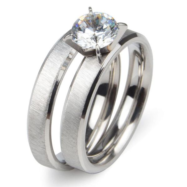 

wedding rings chanfar female zircon korean couple 316l stainless steel gold color engagement finger double ring jewelry, Slivery;golden